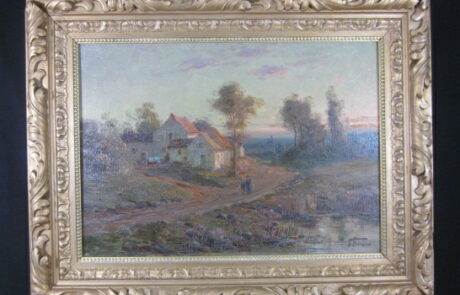 Hameau soleil couchant, tableau XIXè