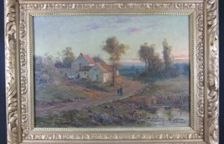 Hameau soleil couchant, tableau XIXè