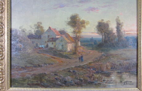 Hameau soleil couchant, tableau XIXè