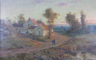 Hameau soleil couchant, tableau XIXè