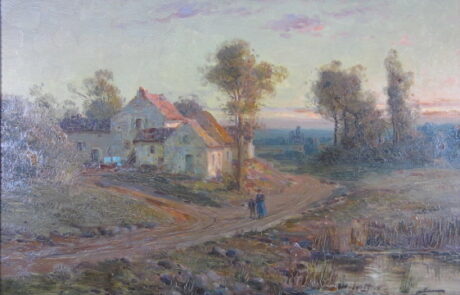 Hameau soleil couchant, tableau XIXè