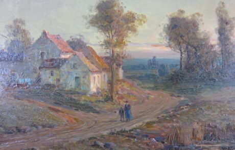 Hameau soleil couchant, tableau XIXè