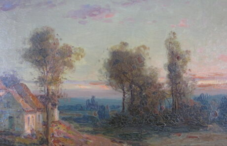 Hameau soleil couchant, tableau XIXè