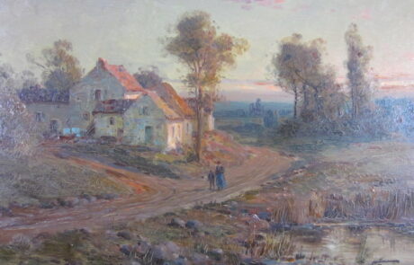 Hameau soleil couchant, tableau XIXè