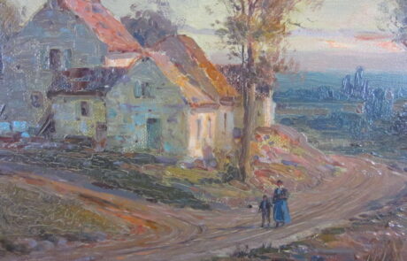 Hameau soleil couchant, tableau XIXè