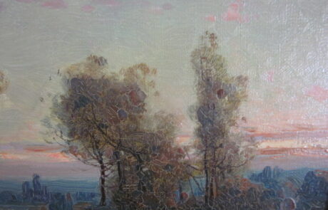 Hameau soleil couchant, tableau XIXè