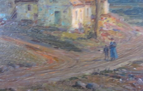 Hameau soleil couchant, tableau XIXè