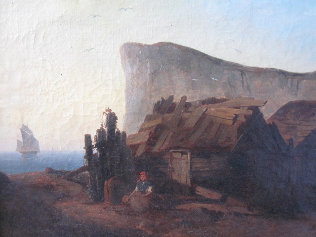 Village de pêcheurs, tableau XIX ème.