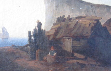 Village de pêcheurs, tableau XIX ème.