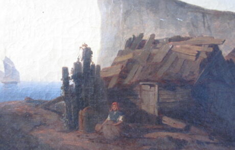 Village de pêcheurs, tableau XIX ème.