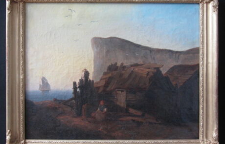 Village de pêcheurs, tableau XIX ème.