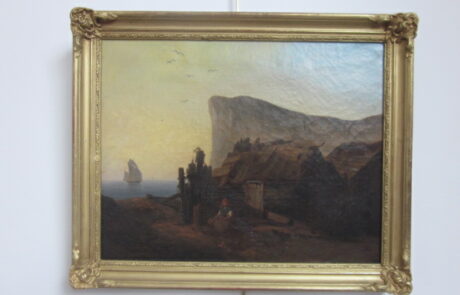 Village de pêcheurs, tableau XIX ème.