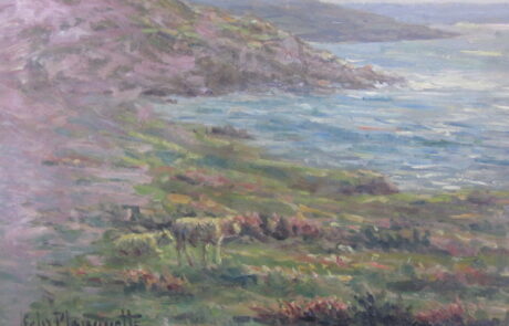 Moutons dans la Hague, peintre de la Normandie
