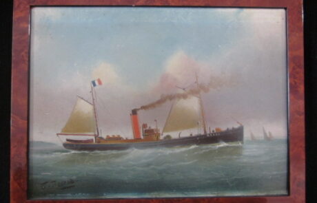 Bateau vapeur, huile sur carton