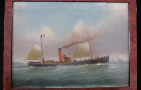 Bateau vapeur, huile sur carton
