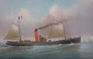 Bateau vapeur, huile sur carton