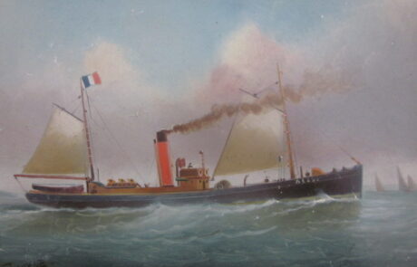 Bateau vapeur, huile sur carton