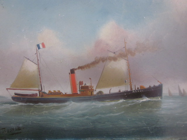 Bateau vapeur, huile sur carton