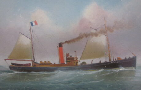 Bateau vapeur, huile sur carton