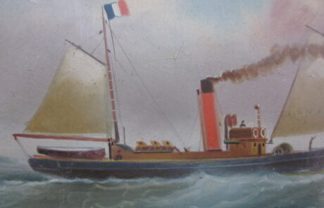 Bateau vapeur, huile sur carton