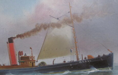 Bateau vapeur, huile sur carton