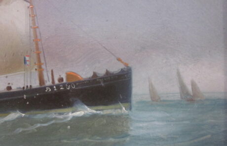 Bateau vapeur, huile sur carton