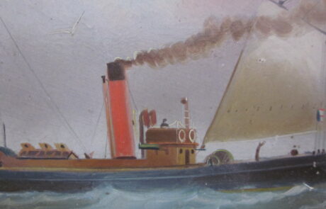 Bateau vapeur, huile sur carton