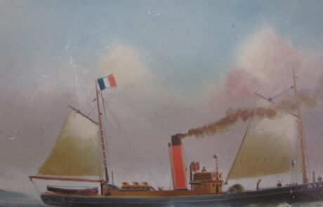 Bateau vapeur, huile sur carton