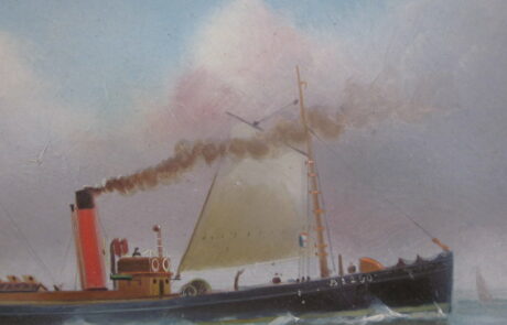 Bateau vapeur, huile sur carton
