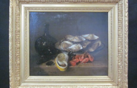 Nature morte aux huitres et crevettes.