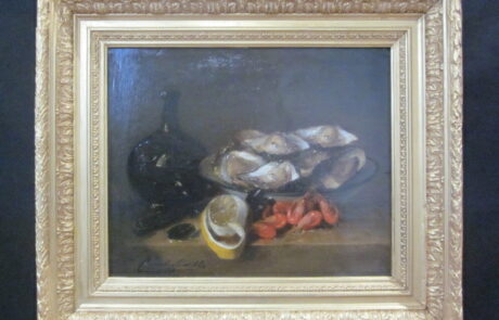Nature morte aux huitres et crevettes.