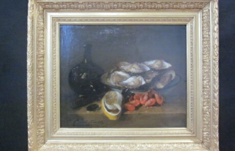 Nature morte aux huitres et crevettes.