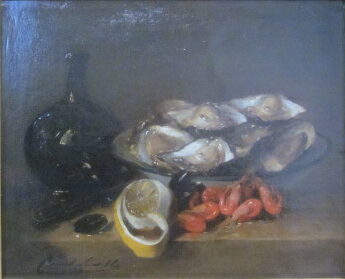 Nature morte aux huitres et crevettes.