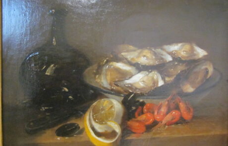 Nature morte aux huitres et crevettes.