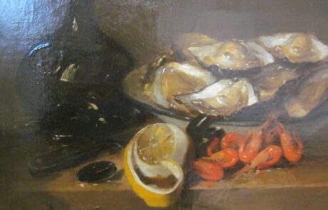 Nature morte aux huitres et crevettes.