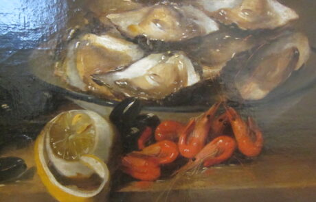 Nature morte aux huitres et crevettes.