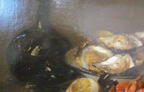 Nature morte aux huitres et crevettes.