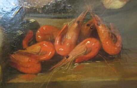 Nature morte aux huitres et crevettes.