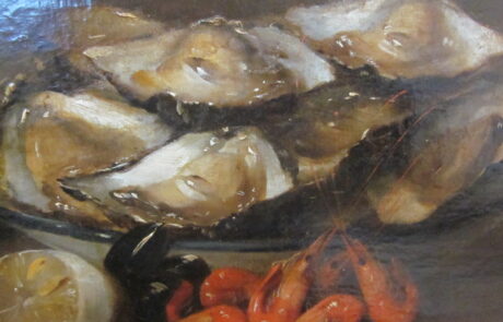 Nature morte aux huitres et crevettes.
