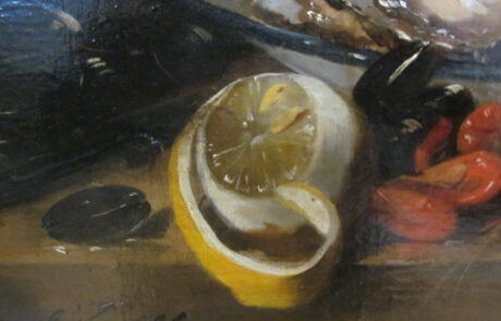 Nature morte aux huitres et crevettes.