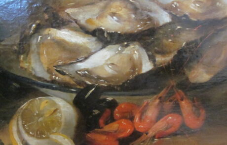 Nature morte aux huitres et crevettes.